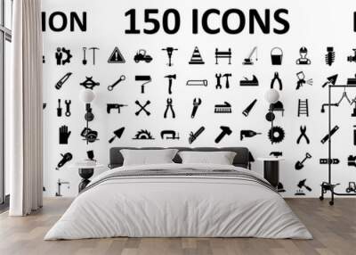 Set 150 construction icons, building, repair tools – stock vector Wall mural