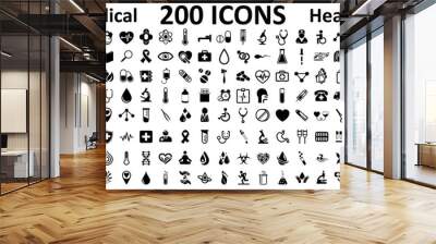 Set 200 Medecine and Health flat icons. Collection health care medical sign icons – for stock Wall mural