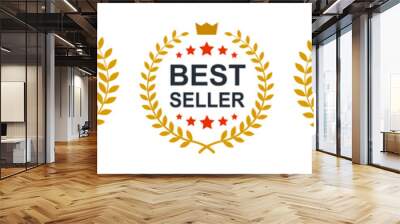 Set best seller icon design with laurel, best seller badge logo isolated - stock vector Wall mural