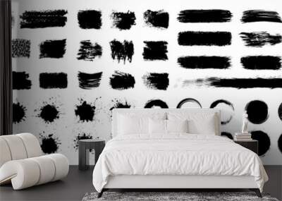 Set different black splash, collection brush strokes – stock vector Wall mural