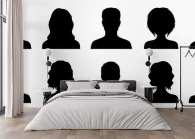 Set man and woman head icon silhouette. Male and female avatar profile sign, face silhouette logo – stock vector Wall mural