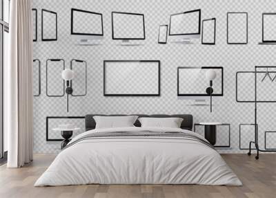 set mockups of technology devices with empty display, device screen mockup collection, big realistic Wall mural