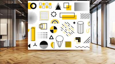 Set of 115 geometric shapes icons. Memphis design retro elements. Collection trendy halftone geometric shapes. Retro funky graphic, 90s trends designs and vintage print element collection Wall mural