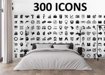 Set of 300 Business icons. Business and Finance web icons isolated. Money, contact, bank, check, law, auction, exchange, payment, wallet, deposit, piggy, calculator, coin and many more - stock vector Wall mural