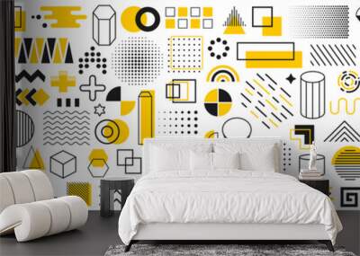 set of geometric shapes. memphis design retro elements. collection trendy halftone geometric shapes. Wall mural