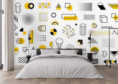 set of geometric shapes. memphis design retro elements. collection trendy halftone geometric shapes. Wall mural