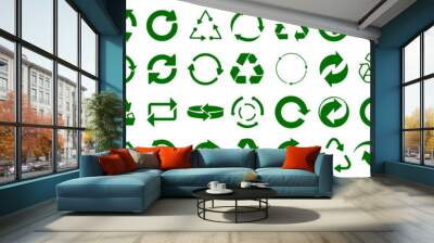 Set of green arrow recycle, means using recycled resources, recycling, arrows, recycle icon – vector Wall mural