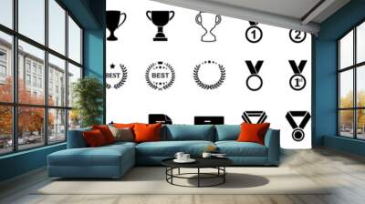 Set of winning award and prize icons, trophy reward, victory trophy signs depicting an award, victory cup achievement, winner medal - stock vector Wall mural