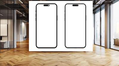 Set smartphone mockup with blank white screen in flat, line and realistic style, detailed mobile phone mockup, black and white models smartphone front view, model 3D mobile phone, ui, ux - vector Wall mural