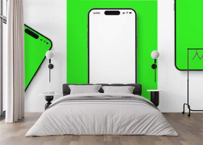 Smartphone mockup group front view with shadow, 3D mobile phones, high quality smart phone mockup for ui ux presentation, smart phone set Wall mural