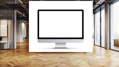 Three black monitor with empty display in turn, realistic set device screen mockup with shadow - vector Wall mural