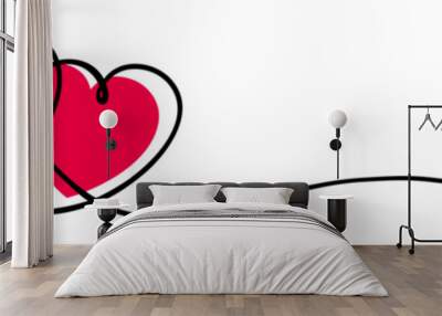 two love heart sign, drawn heart in thin line isolated, scribble shape design for greeting invitatio Wall mural