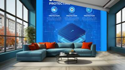 Cyber security modern banner or flyer template, Cybersecurity Information safety leaflet design or flyer	 Wall mural