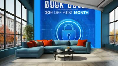 Cyber security modern book cover or flyer template, Cybersecurity Information safety booklet design or flyer Wall mural