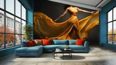 A dancer in a flowing yellow dress, showcasing elegance and movement. Wall mural