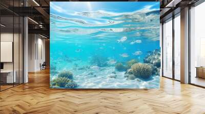 Turquoise ocean water with sandy bottom underwater. Tropical sea in paradise island. corals, fish, underwater world Wall mural