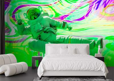 astronaut is a kung fu fighter in a psychedelic background Wall mural