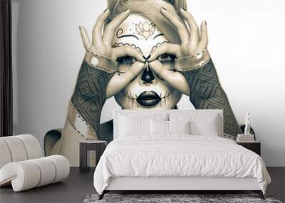 cyberpunk la muerte girl is looking for you on white background Wall mural