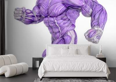 muscle maps of a strong man running on side view Wall mural