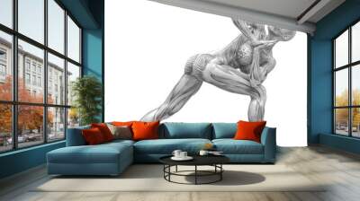 muscle woman doing a reverse triangle pose in white background Wall mural