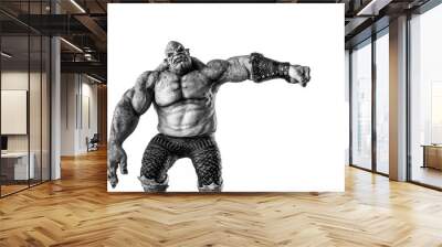 ogre man is doing a side punch white background Wall mural