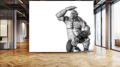 ogre man is looking around in white background Wall mural