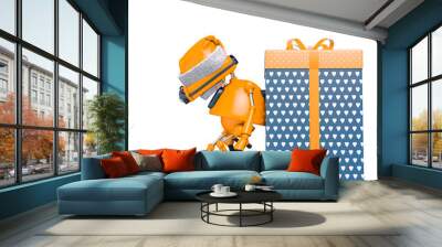 santa bot leaning on the gift box in white background Wall mural