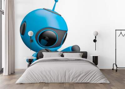 tiny robot is looking down in white background with copy space Wall mural