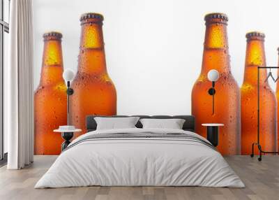 Set of six beer bottles isolated on white background Wall mural