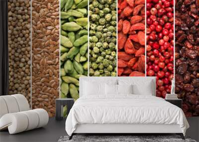  set of spices and herbs for Indian cuisine. colorful seasoning background for design food packaging. Wall mural