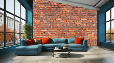 brick wall background, red stone masonry texture Wall mural