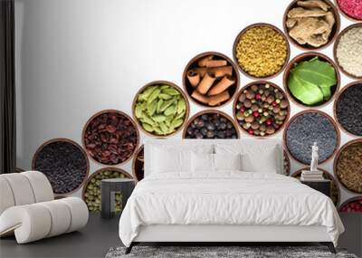 Collection of Indian spices and herbs isolated on white. food seasoning background Wall mural