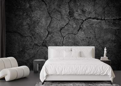 cracked concrete wall covered with black cement texture as background for design Wall mural