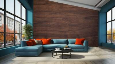 dark brown wood texture, old walnut boards. wooden panel background Wall mural