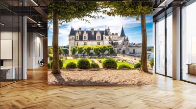 Chateau Amboise framed by trees of beautiful renaissance garden. Loire Valley, France. Wall mural