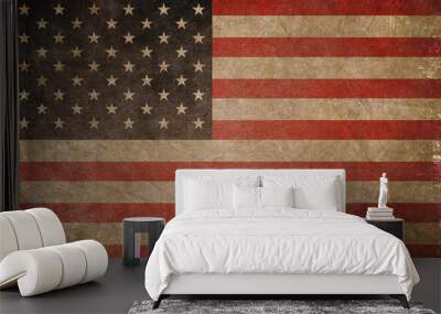 american flag on wall. Grunge background. Americam vintage wallpaper Wall mural