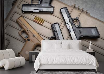 Weapons, many 9mm pistols close-up. Wall mural