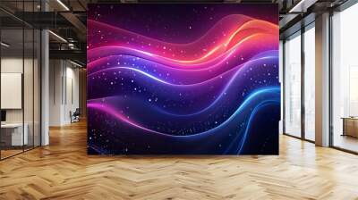 Abstarct flow shine liqiud texture. Colorful curve on dark background. Vibrant line wave with smoke. AI generate Wall mural