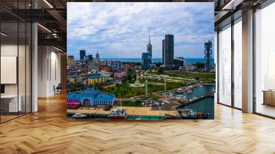 Aerial panoramic image of beautiful Batumi made with drone. Batumi is capital of Autonomous Republic of Adjara in Georgia, located on coast of Black Sea
 Wall mural