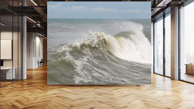 Batumi, Georgia - February 19, 2021: storm on the Black Sea, huge waves Wall mural