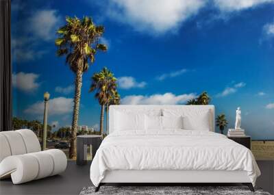 Boardwalk of Venince beach with palms, Los Angeles, USA Wall mural