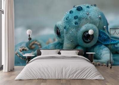 enchanting bejeweled blue octopus adorns elegant aquatic-themed banner display Wall mural