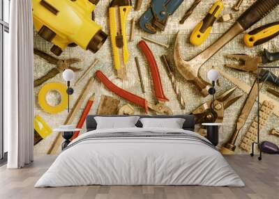 House renovation tools and accessories. Top view. Wall mural