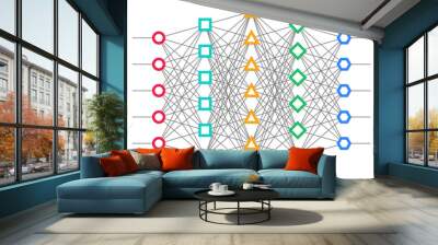 Neural net. Neuron network. Deep learning. Cognitive technology concept. Vector illustration Wall mural