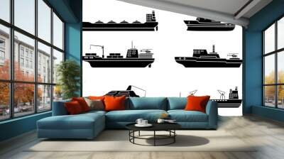 Set of scientific exploration ships. Sea research transportation vehicle. Ocean ship. Wall mural