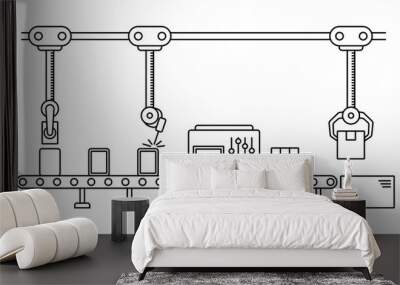 Thin line style assembly line. Automatic production conveyor. Robotic industry concept. Vector illustration. Wall mural