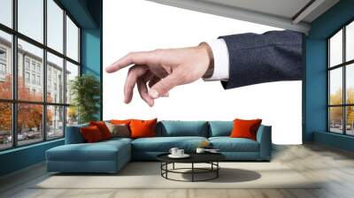 Man's hand in suit pointing in the air. Wall mural