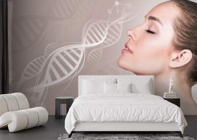 Portrait of sensual woman in DNA chains. Wall mural