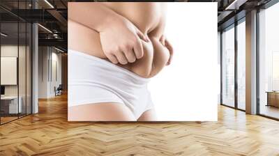 Side view of woman with fat belly. Obesity concept. Wall mural