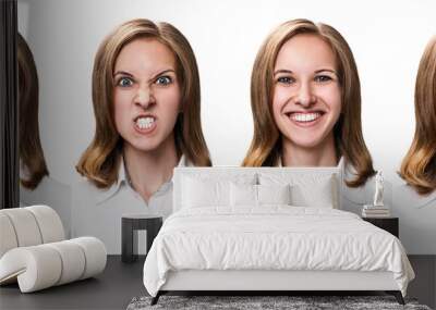 Young woman with different expressions Wall mural